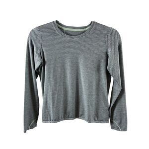 Athleta Girl Be Bold Stripe Long Sleeve Top Size Large 12 Heather Gray Athletic